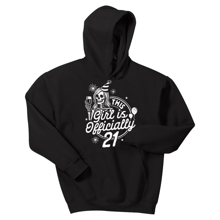 21st Birthday Girl Drinking Party This Girl Is Officially 21 Kids Hoodie