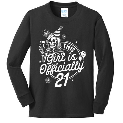 21st Birthday Girl Drinking Party This Girl Is Officially 21 Kids Long Sleeve Shirt