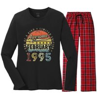 28th Birthday Gift Awesome Since February 1995 28 Year Old Cute Women's Long Sleeve Flannel Pajama Set 