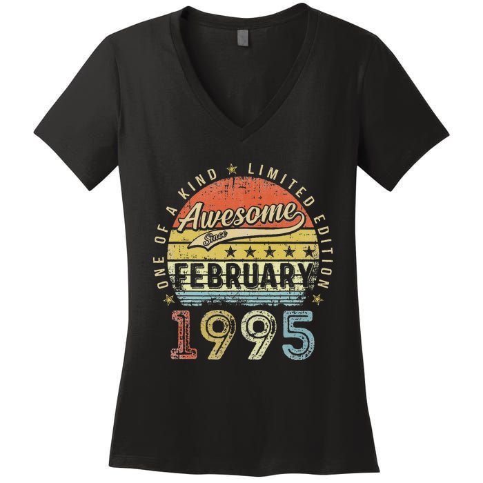 28th Birthday Gift Awesome Since February 1995 28 Year Old Cute Women's V-Neck T-Shirt