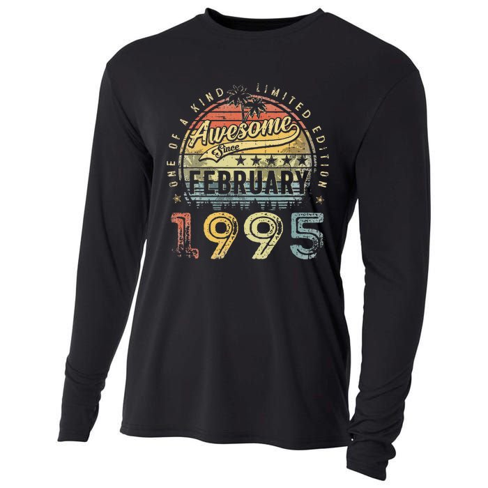 28th Birthday Gift Awesome Since February 1995 28 Year Old Cooling Performance Long Sleeve Crew