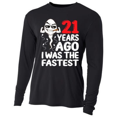 21st Birthday Gag Dress 21 Years Ago I Was The Fastest Funny Cooling Performance Long Sleeve Crew