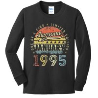 28th Birthday Gift Awesome Since January 1995 28 Year Old Kids Long Sleeve Shirt