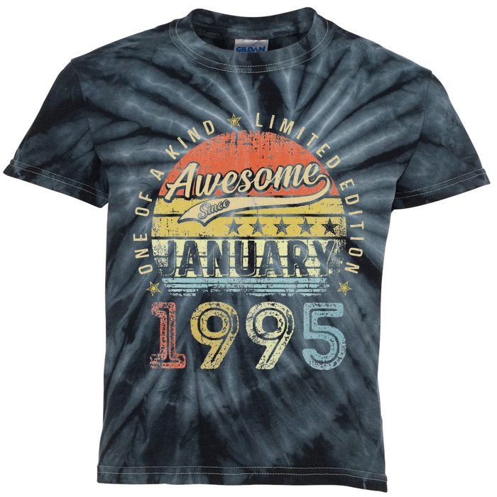 28th Birthday Gift Awesome Since January 1995 28 Year Old Kids Tie-Dye T-Shirt