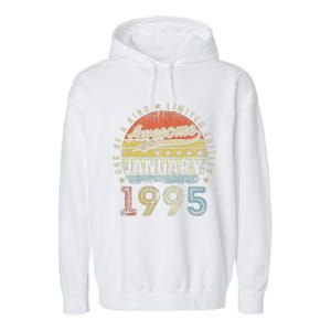 28th Birthday Gift Awesome Since January 1995 28 Year Old Garment-Dyed Fleece Hoodie