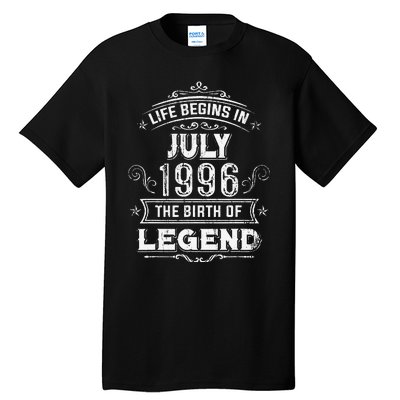 27th Birthday Gifts Vintage July 1996 27 Years Old Tall T-Shirt