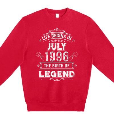 27th Birthday Gifts Vintage July 1996 27 Years Old Premium Crewneck Sweatshirt