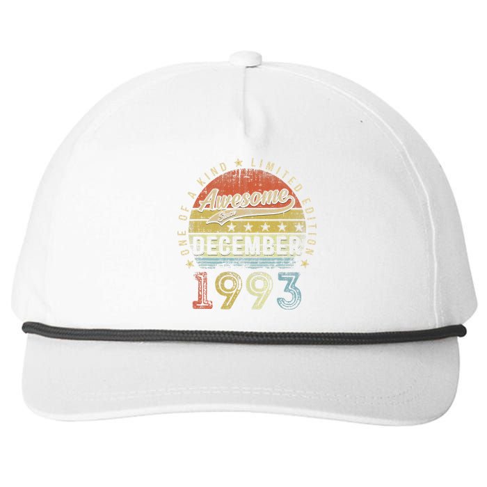 29th Birthday Gift Awesome Since December 1993 29 Year Old Snapback Five-Panel Rope Hat