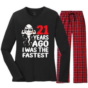 21st Birthday Gag dress 21 Years Ago I Was The Fastest Funny Women's Long Sleeve Flannel Pajama Set 