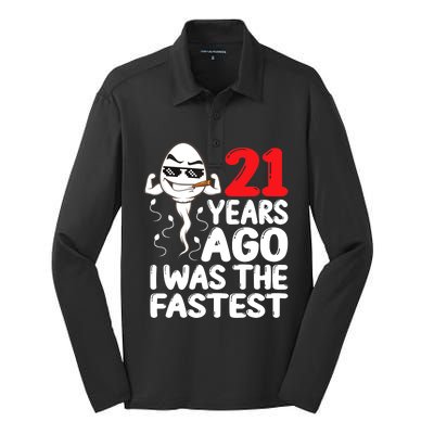 21st Birthday Gag dress 21 Years Ago I Was The Fastest Funny Silk Touch Performance Long Sleeve Polo