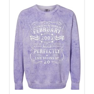 20th Birthday Gift Legends Born In February 2003 20 Year Old Cute Colorblast Crewneck Sweatshirt