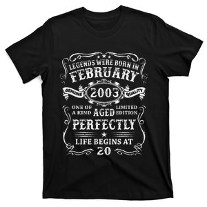 20th Birthday Gift Legends Born In February 2003 20 Year Old Cute T-Shirt