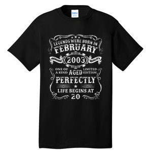 20th Birthday Gift Legends Born In February 2003 20 Year Old Cute Tall T-Shirt