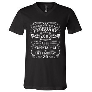 20th Birthday Gift Legends Born In February 2003 20 Year Old Cute V-Neck T-Shirt