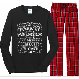 20th Birthday Gift Legends Born In February 2003 20 Year Old Cute Long Sleeve Pajama Set