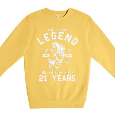 21st Birthday Gift The Fishing Legend 21 Years Fisherman Premium Crewneck Sweatshirt