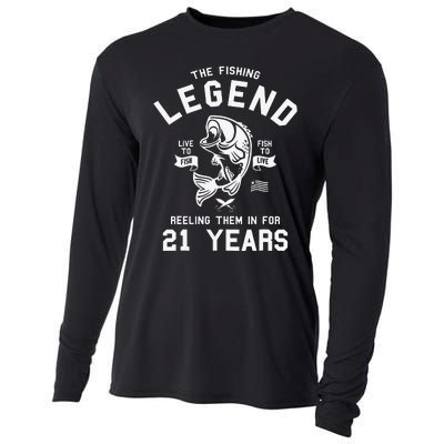 21st Birthday Gift The Fishing Legend 21 Years Fisherman Cooling Performance Long Sleeve Crew