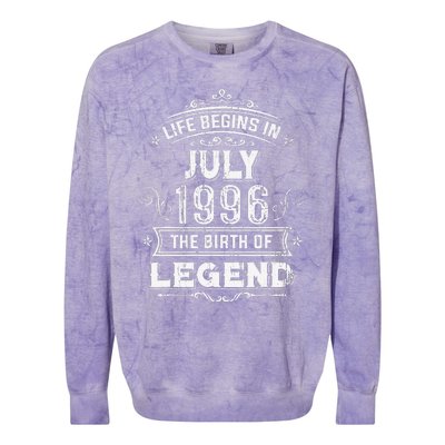 27th Birthday Gifts Vintage July 1996 27 Years Old Colorblast Crewneck Sweatshirt