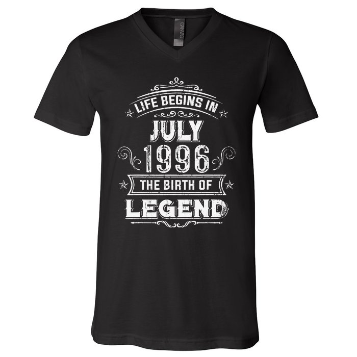 27th Birthday Gifts Vintage July 1996 27 Years Old V-Neck T-Shirt