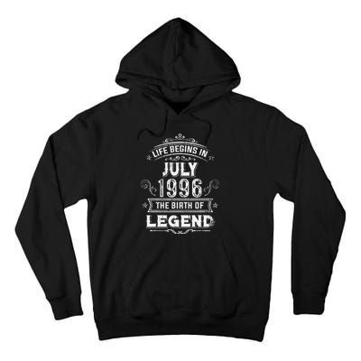 27th Birthday Gifts Vintage July 1996 27 Years Old Tall Hoodie