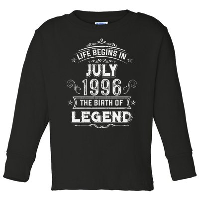 27th Birthday Gifts Vintage July 1996 27 Years Old Toddler Long Sleeve Shirt