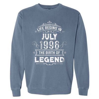 27th Birthday Gifts Vintage July 1996 27 Years Old Garment-Dyed Sweatshirt