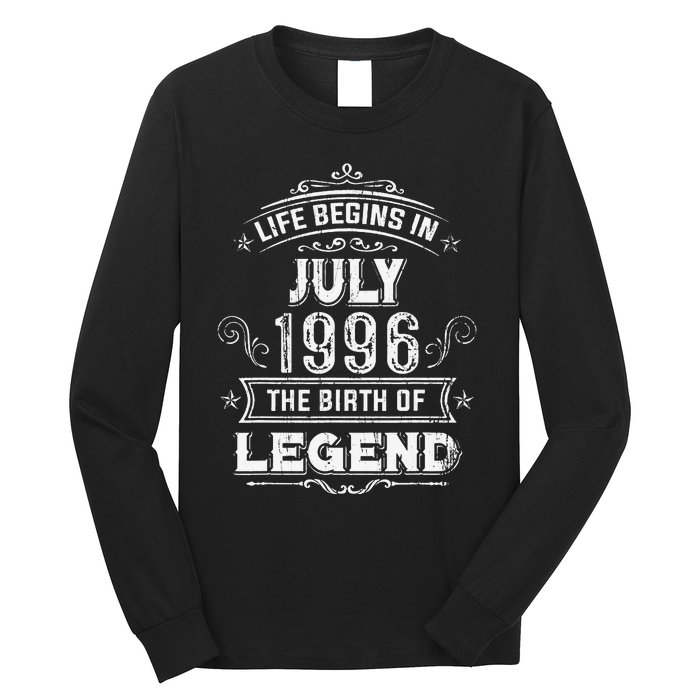 27th Birthday Gifts Vintage July 1996 27 Years Old Long Sleeve Shirt