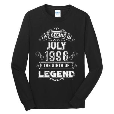 27th Birthday Gifts Vintage July 1996 27 Years Old Tall Long Sleeve T-Shirt