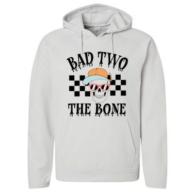 2nd Birthday Halloween Skeleton Boy Bad Two The Bone Performance Fleece Hoodie