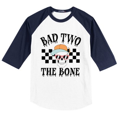 2nd Birthday Halloween Skeleton Boy Bad Two The Bone Baseball Sleeve Shirt