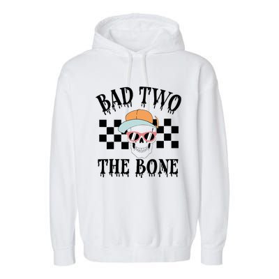 2nd Birthday Halloween Skeleton Boy Bad Two The Bone Garment-Dyed Fleece Hoodie