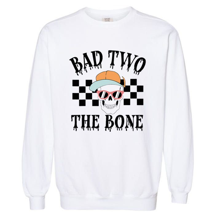 2nd Birthday Halloween Skeleton Boy Bad Two The Bone Garment-Dyed Sweatshirt