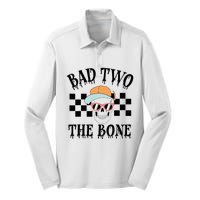 2nd Birthday Halloween Skeleton Boy Bad Two The Bone Silk Touch Performance Long Sleeve Polo