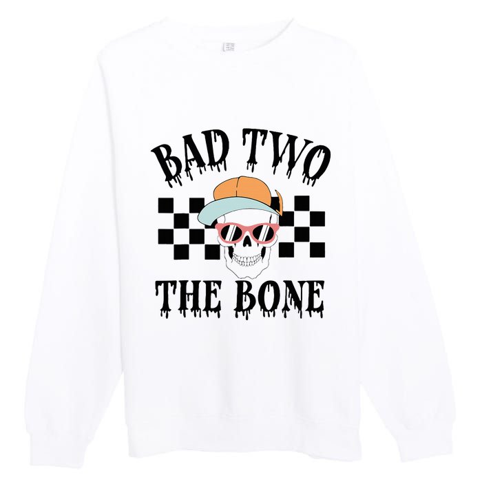 2nd Birthday Halloween Skeleton Boy Bad Two The Bone Premium Crewneck Sweatshirt