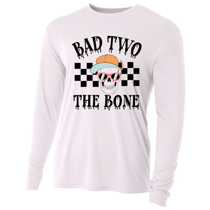 2nd Birthday Halloween Skeleton Boy Bad Two The Bone Cooling Performance Long Sleeve Crew