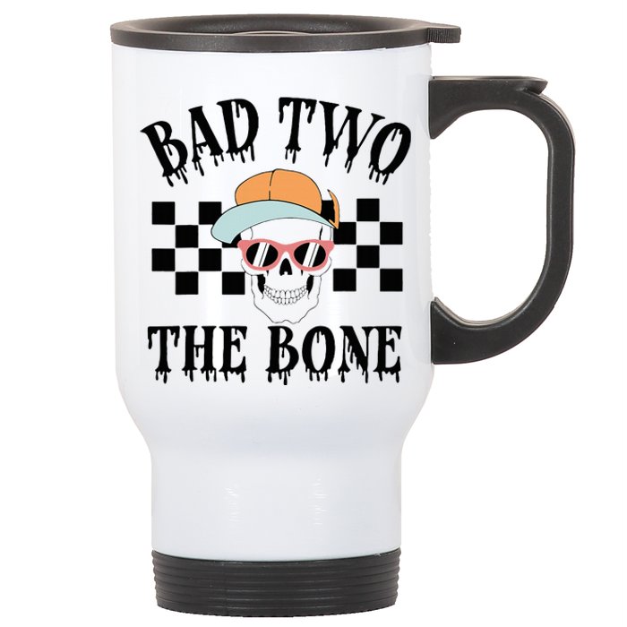 2nd Birthday Halloween Skeleton Boy Bad Two The Bone Stainless Steel Travel Mug