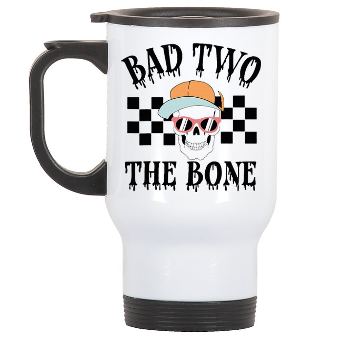 2nd Birthday Halloween Skeleton Boy Bad Two The Bone Stainless Steel Travel Mug