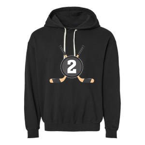 2nd Birthday Ice Hockey 2 Years Old Themed Birthday Party Garment-Dyed Fleece Hoodie