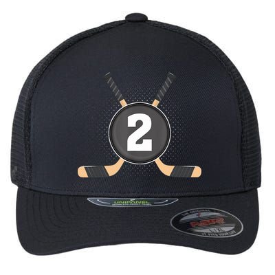 2nd Birthday Ice Hockey 2 Years Old Themed Birthday Party Flexfit Unipanel Trucker Cap