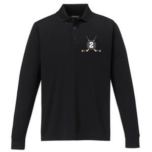 2nd Birthday Ice Hockey 2 Years Old Themed Birthday Party Performance Long Sleeve Polo