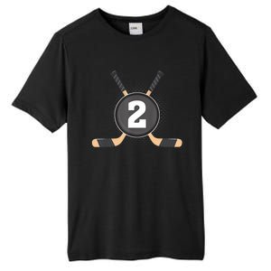 2nd Birthday Ice Hockey 2 Years Old Themed Birthday Party Tall Fusion ChromaSoft Performance T-Shirt