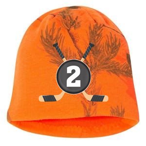 2nd Birthday Ice Hockey 2 Years Old Themed Birthday Party Kati - Camo Knit Beanie