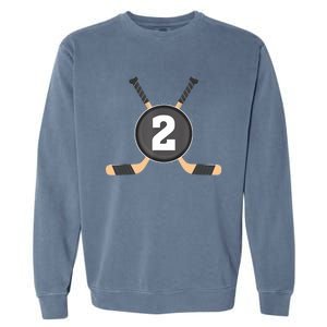 2nd Birthday Ice Hockey 2 Years Old Themed Birthday Party Garment-Dyed Sweatshirt