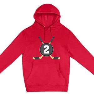 2nd Birthday Ice Hockey 2 Years Old Themed Birthday Party Premium Pullover Hoodie