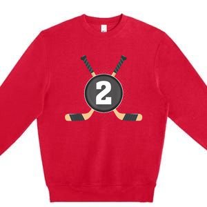 2nd Birthday Ice Hockey 2 Years Old Themed Birthday Party Premium Crewneck Sweatshirt