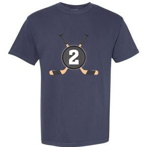 2nd Birthday Ice Hockey 2 Years Old Themed Birthday Party Garment-Dyed Heavyweight T-Shirt