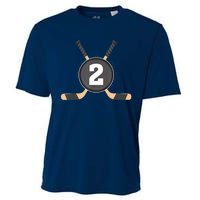 2nd Birthday Ice Hockey 2 Years Old Themed Birthday Party Cooling Performance Crew T-Shirt