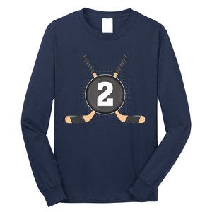 2nd Birthday Ice Hockey 2 Years Old Themed Birthday Party Long Sleeve Shirt