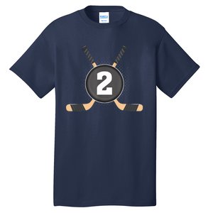 2nd Birthday Ice Hockey 2 Years Old Themed Birthday Party Tall T-Shirt