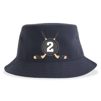 2nd Birthday Ice Hockey 2 Years Old Themed Birthday Party Sustainable Bucket Hat